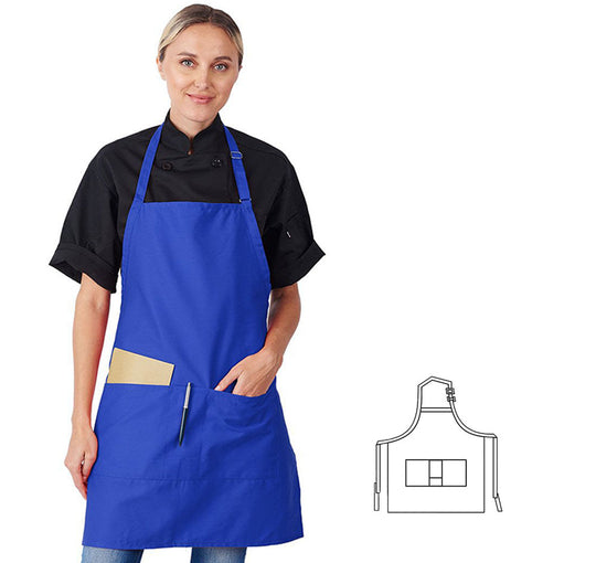 822P3A-RB - Adjustable Neck 3-Pockets Bib Apron -  Royal Blue