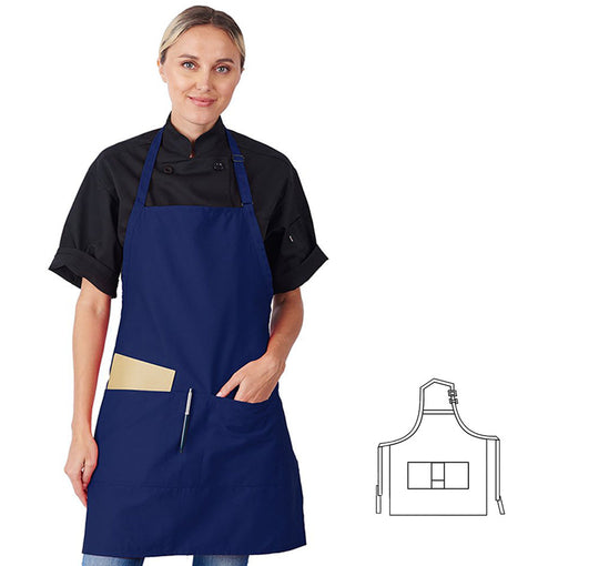822P3A-NY - Adjustable Neck 3-Pockets Bib Apron - Navy