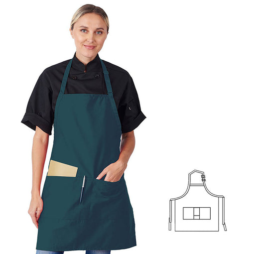 822P3A-HG - Adjustable Neck 3-Pockets Bib Apron - Hunter Green