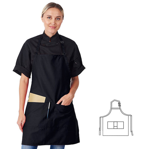 822P3A-BK - Adjustable Neck 3-Pockets Bib Apron - Black