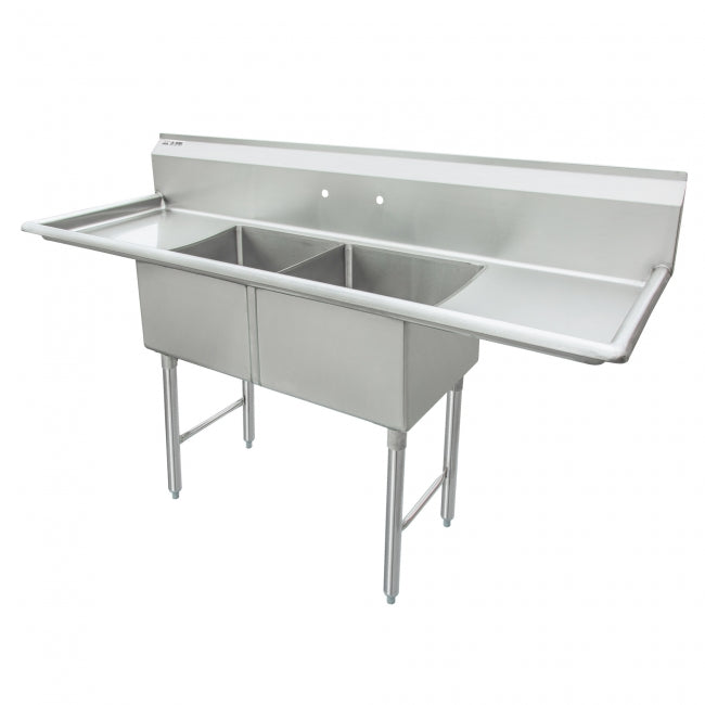 SE18182D - 2 Comp Sink, 18” x 18” x 12”, w/ 2 Drainboard, 18 ga.