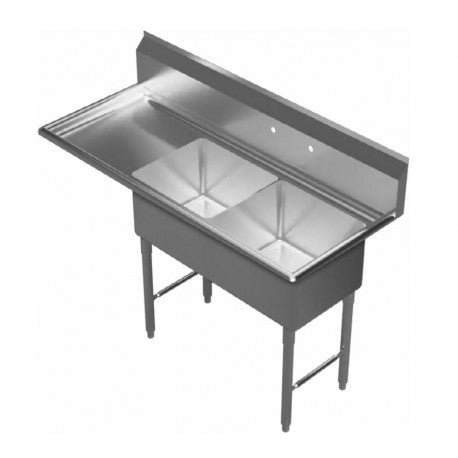 SH24242L - 2 Comp Sink, 24” x 24” x 14”, w/ Left Drainboard, 16 ga.