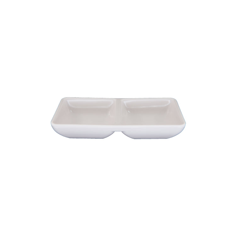White Ssangchojang 2 Sectioned Dipping Bowl