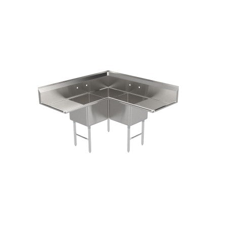 SE18183C - 3 Comp Corner Sink, 18” x 18” x 12”, 18 ga.