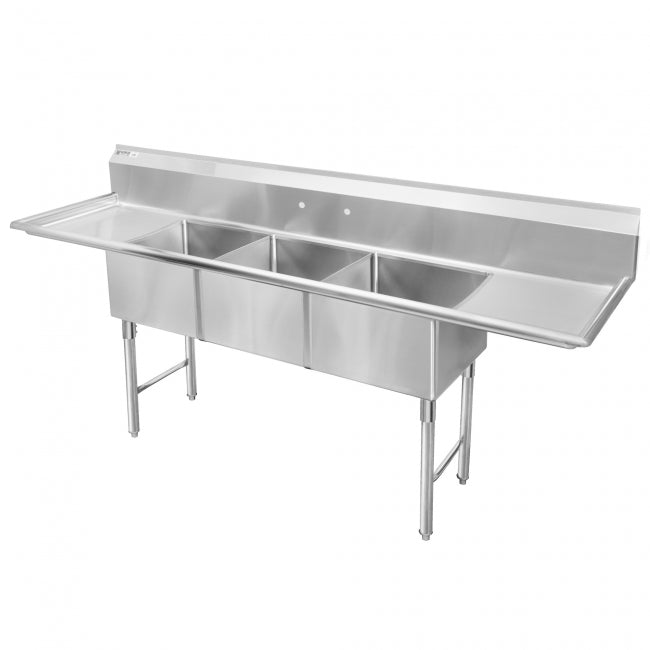 SH20203D - 3 Comp Sink, 20” x 20” x 14”, w/ 2 Drainboard, 16 ga.