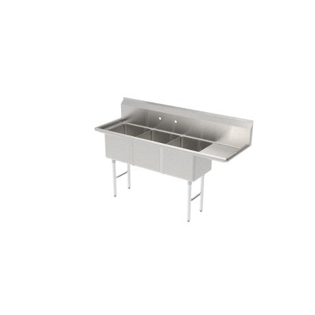 SE18183R - 3 Comp Sink, 18” x 18” x 12”, w/ Right Drainboard, 18 ga.