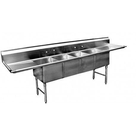 SH16204D18 - 4 Comp Sink, 16” x 20” x 12”, w/ 2 Drainboard, 16 ga.