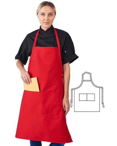 800 HiLite Fixed Neck Extra Long Bib Apron - Two Pockets - Wrinkle Resistant (28″ W x 34″ H)