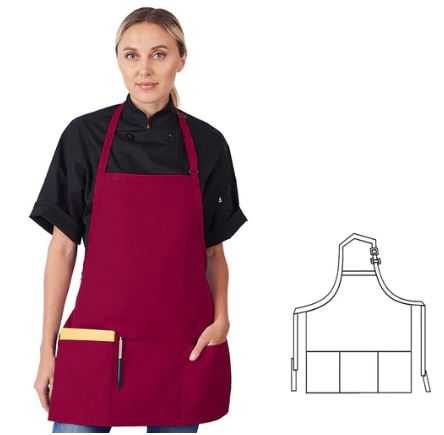 833P3A- HiLite Adjustable Neck Three Pockets Bib Apron Wrinkle Resistant (24″ W x 24″ H)