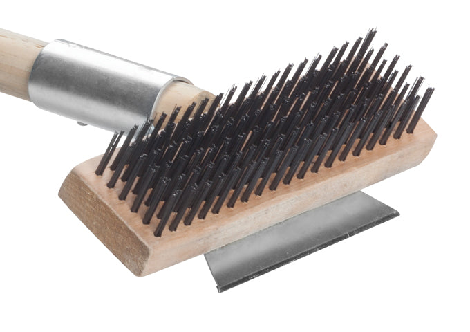 BR-27 Pizza Oven Wire Brush and Scraper with 27″ Wooden Handle