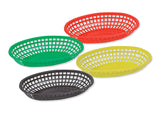 Oval Fast Food Basket-Sturdy BPA-free poly plastic Great for fast dining establishments Choice of four (4) colors Dishwasher safe