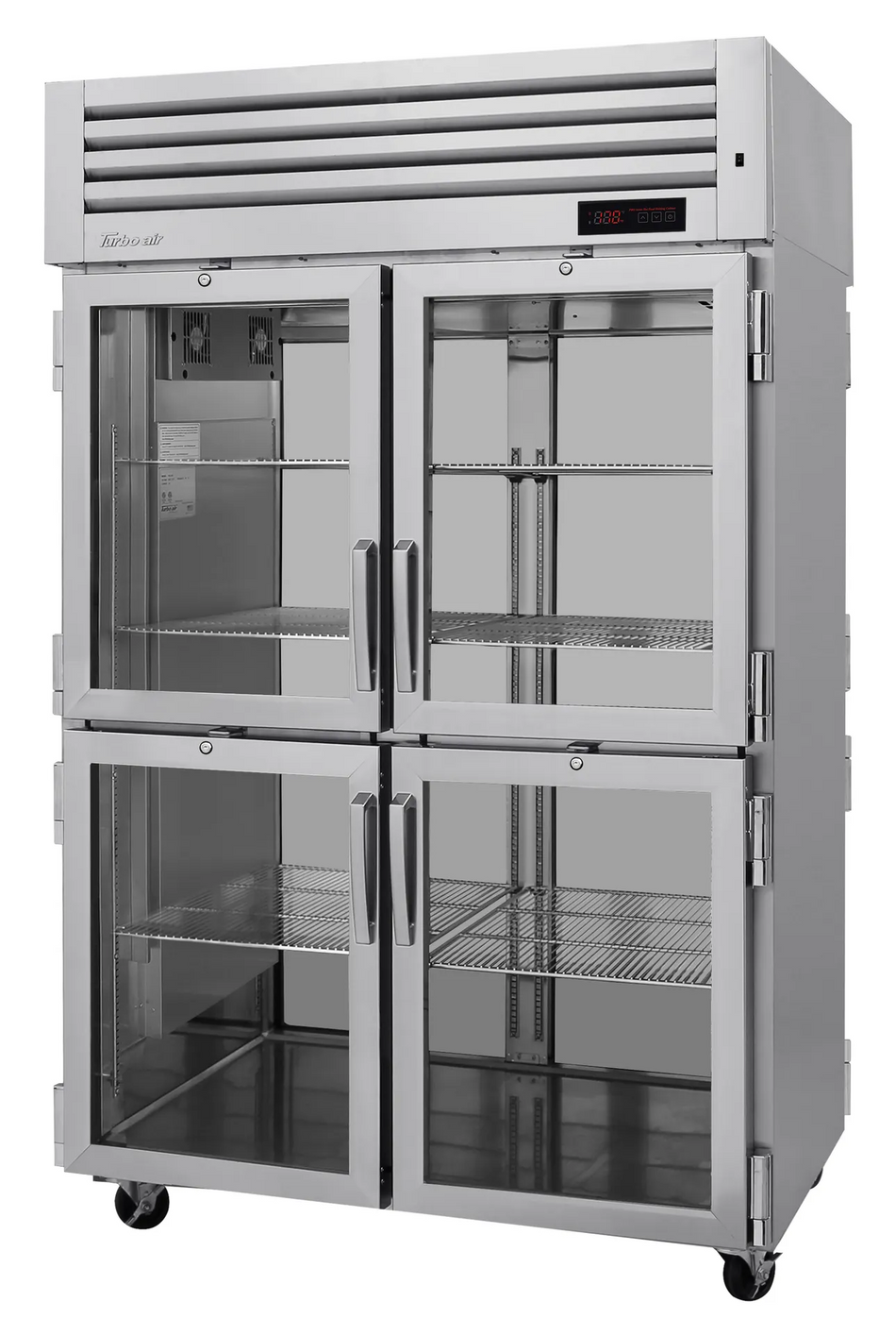 PRO-50-4H-GS-PT - 51-3/4" 4 Front Glass Half / 4 Back Solid Half Door Pass Thru Reach In Heated Cabinet - Top Mount