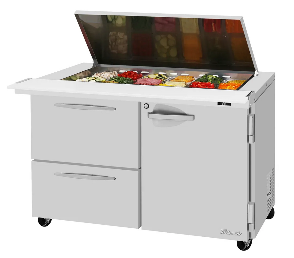 PST-48-18-D2R(L)-N-FL - 48-1/4" 2 Drawer 1 Door Megatop Flat Lid Sandwich/Salad Unit