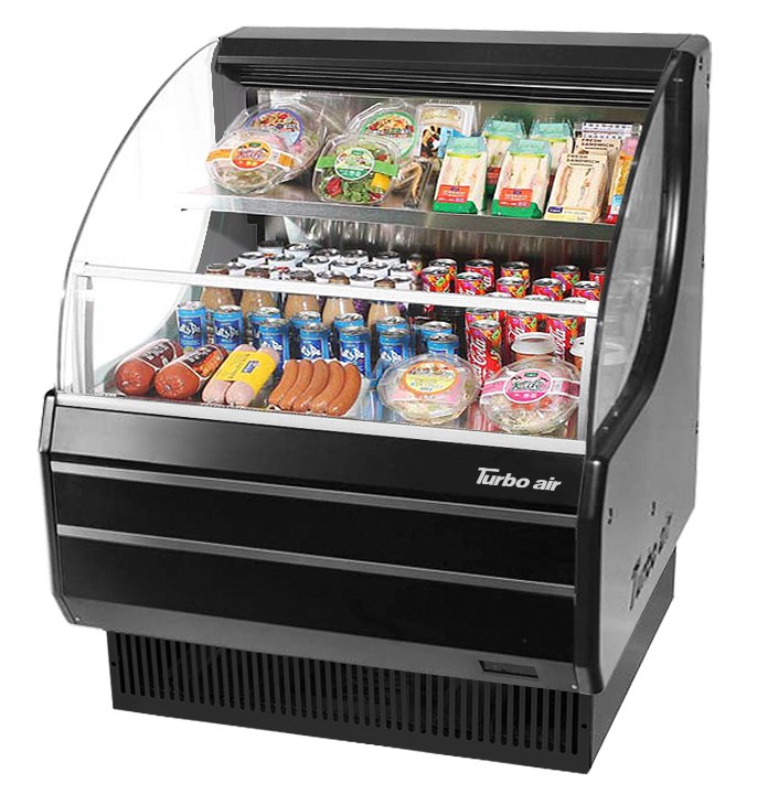 TOM-30LB-N - 28-1/8" Glass Side Low Profile Horizontal Open Display Case - Black