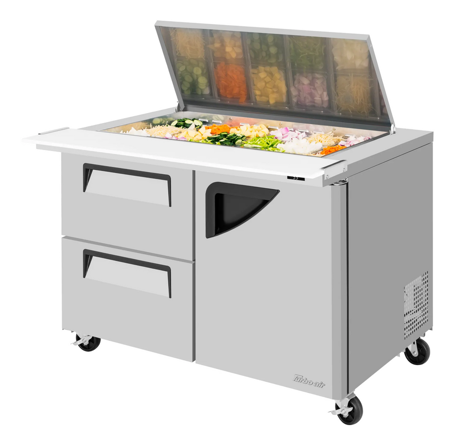 TST-48SD-18-D2R-N-FL - 48-1/4" 1 Door 2 Drawer Flat Lid Mega Top Sandwich/Salad Unit