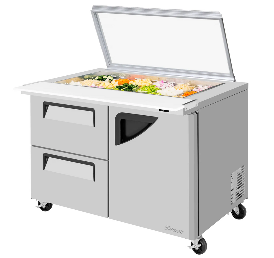 TST-48SD-18-D2R-N-GL - 48-1/4" 1 Door 2 Drawer Glass Lid Mega Top Sandwich/Salad Unit