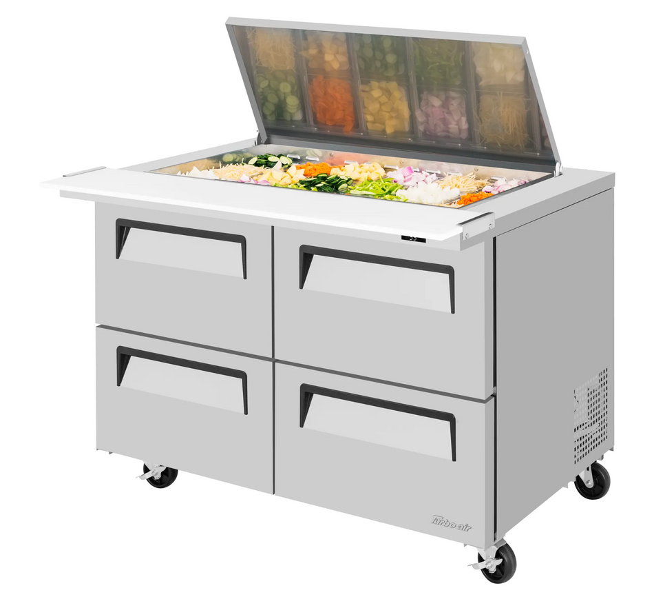TST-48SD-18-D4-N-FL - 48-1/4" 4 Drawer Flat Lid Mega Top Sandwich/Salad Unit