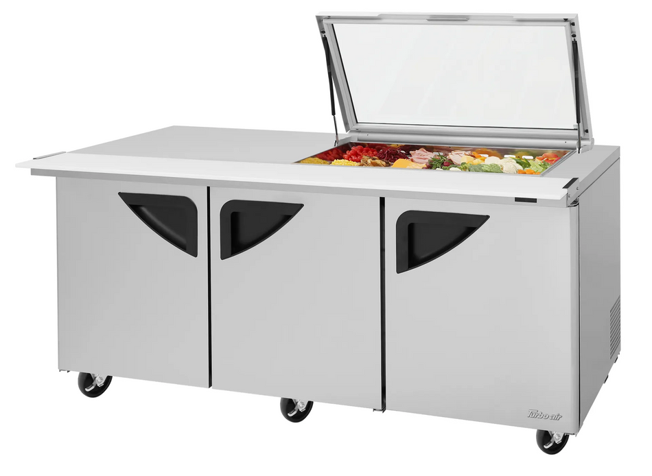 TST-72SD-18M-N-GL(-LW) - 72-5/8" 3 Door Glass Lid Mega Top Sandwich/Salad Unit