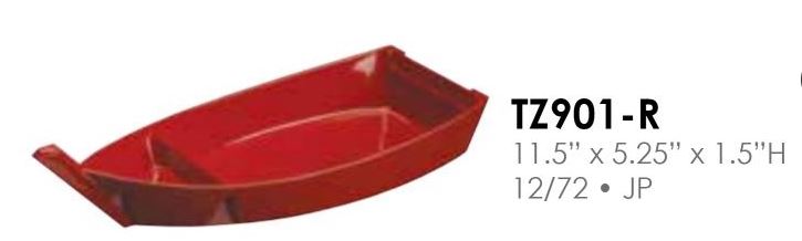 JAPANESE WARE-Sushi Boat Lacquerware Sushi Sashimi Maki Roll Serving Boat Tray With Sauce Compartment - Made In Japan (Red)