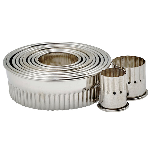 CST-1 - Round Cookie Cutter Set, 11 Piece, Stainless Steel - Fluted, 1"