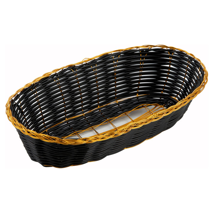 PWBK-9B Black and Gold Poly Woven Basket - Long Oval