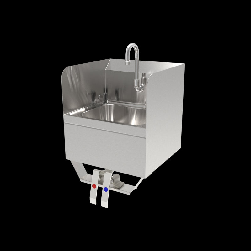 HS-1615KS - 9-5/8”D x 12-3/8”W x 8-1/4”H Hand Sink w/ Knee Operated Valve, Splash Guards