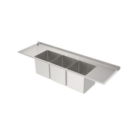 SH12163DDN - 3 Comp Drop-In Sink, 12” x 16” x 12”, w/ 2 Drainboard, 1-1/2” Rear Upturned, 18 ga.