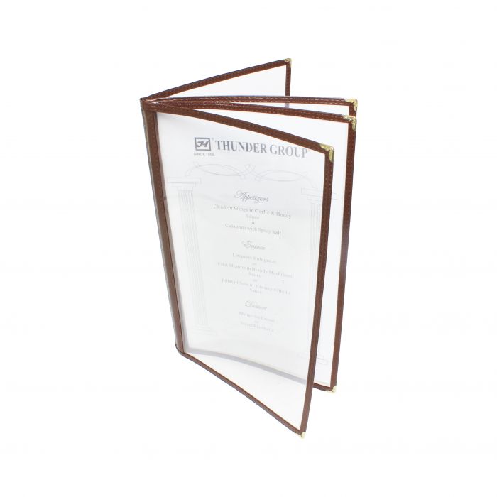 4 Pg Book Fold Menu Cover, Long Size, 8 1/2" X 14" Brown