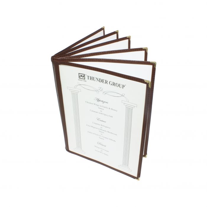 6 Pg Book Fold Menu Cover, 8 1/2 X 11, Brown