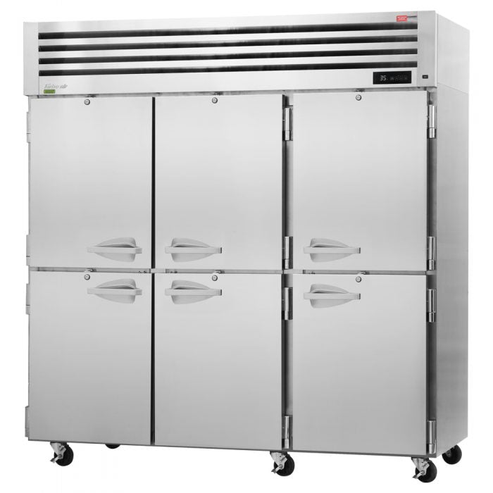 PRO-77-6R-PT-N - 77-3/4" 12 Half Door Pass Thru Reach In Refrigerator - Top Mount