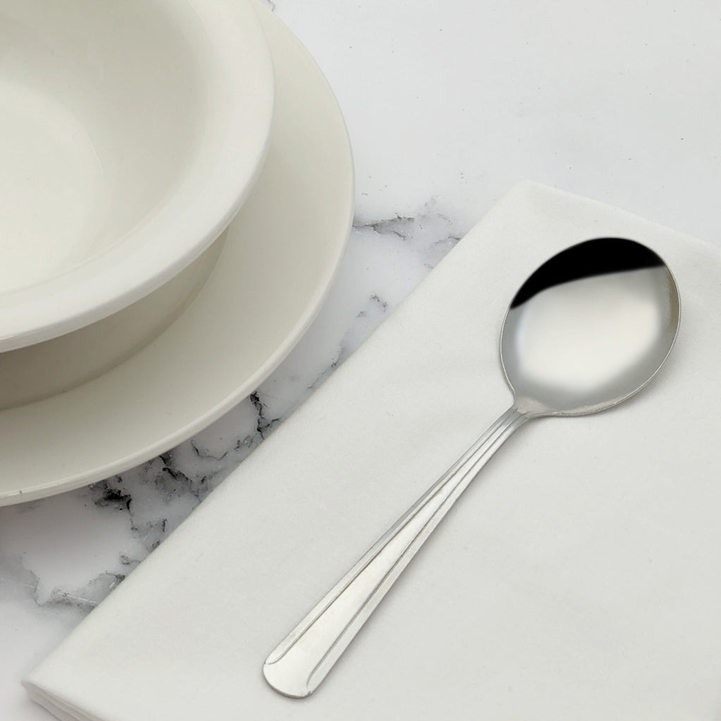 0001-04 Dominion Bouillon Spoon, 18/0 Medium Weight