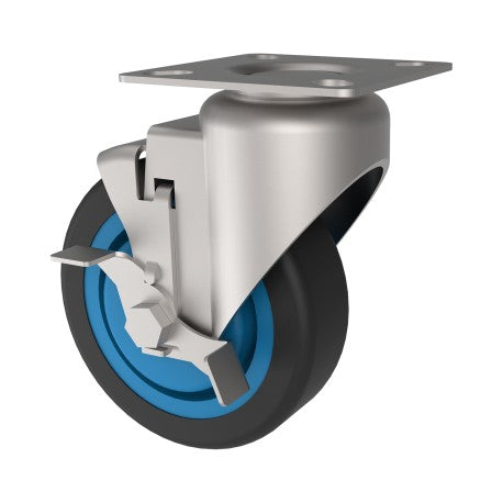KP4112 - 4”H Plate Style Caster, PU, w/ Brake