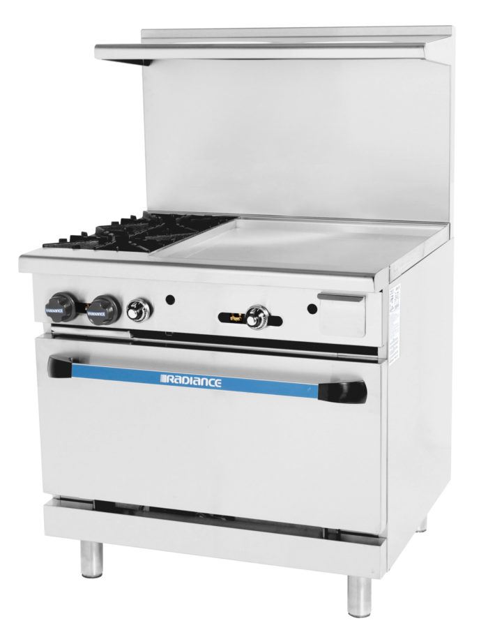 TARG-24G2B 36" Wide 2 Open Burner 24" Left Side Griddle, 1 Standard Oven