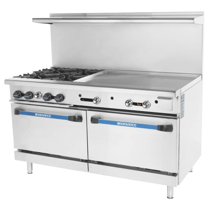TARG-4B36G 60" Wide 4 Open Burner 36" Griddle, 2 Standard Oven