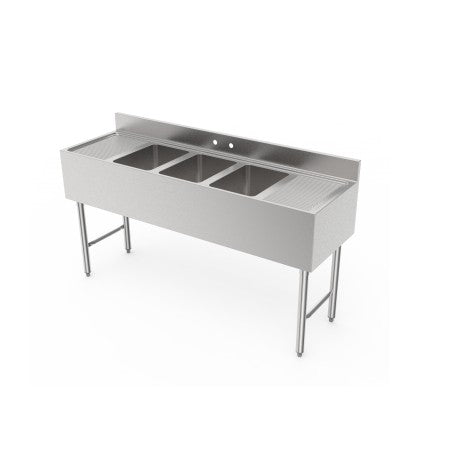 SE10143D72B - 3 Comp Sink, 10” x 14” x 10”, w/ 2 13” Drainboard, Total 72” Total Length