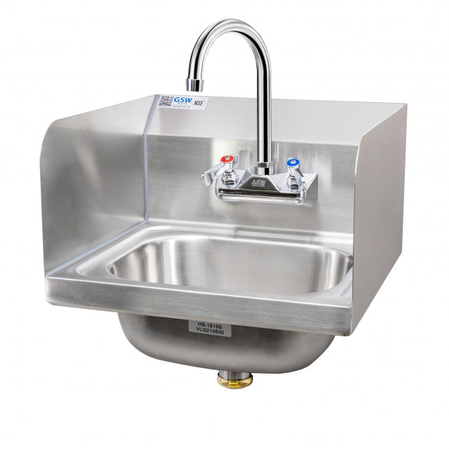HS-1615S-HF - 9-3/4”D x 12-1/2”W x 5-5/8”H Wall Mount Hand Sink w/ Splash Guards, Hands Free Faucet